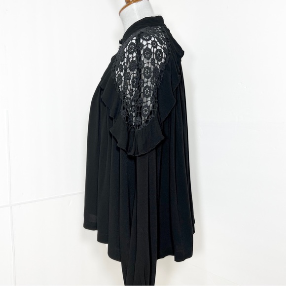 SOLD-Free People Ruffled Crochet Lace Black Draped Relaxed Long Sleeve Top - Picture 6 of 13